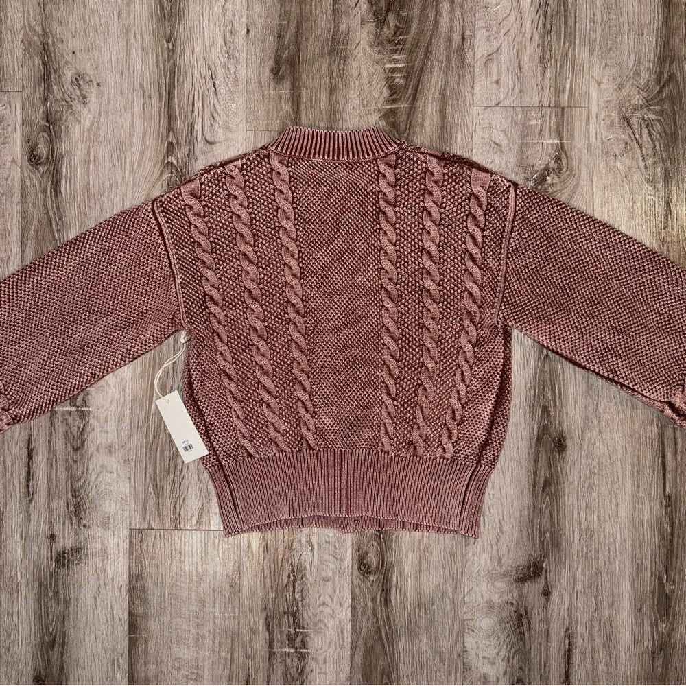 NEW Camellia Cable Knit Button Cardigan in Burgundy color size Small - Picture 5 of 6